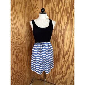 Eloise Anthropologie Women's Size XS Mini‎ Fitted Dress Blue Striped Silk